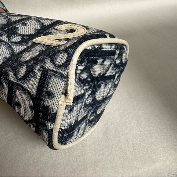 VTG CHRISTIAN DIOR Blue Trotter Canvas Barrel Wristlet Zipper Pouch - Picture 15 of 15